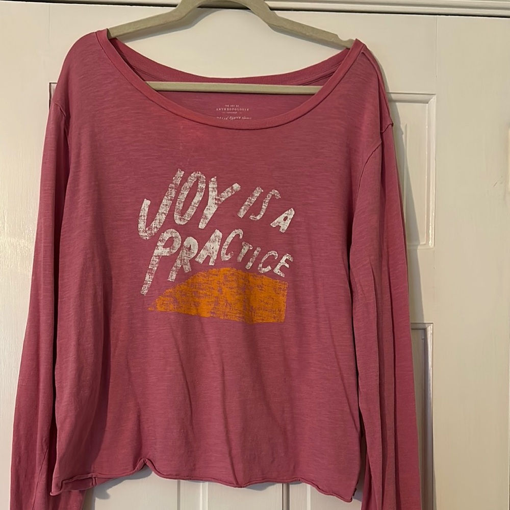 Anthropologie Pink 'Joy Is A Practice' Long Sleeve Tee